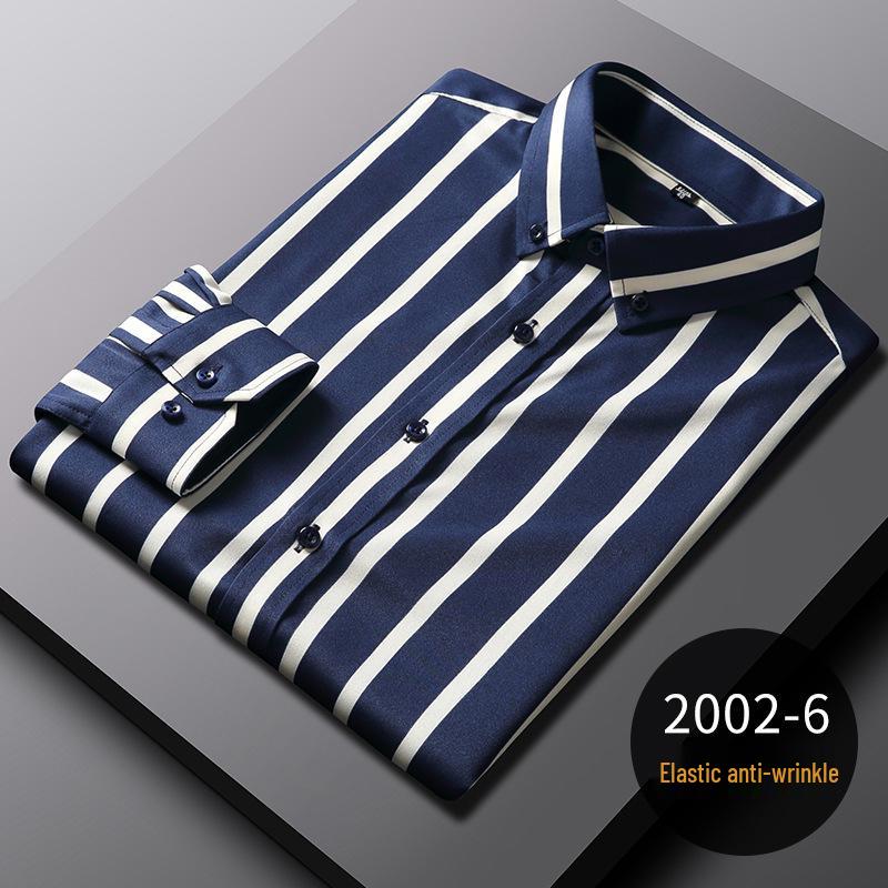 Men's Spring Easy-Care Striped Long Sleeve Stretch Slim Fit Shirt - Iron-Free Business Wear