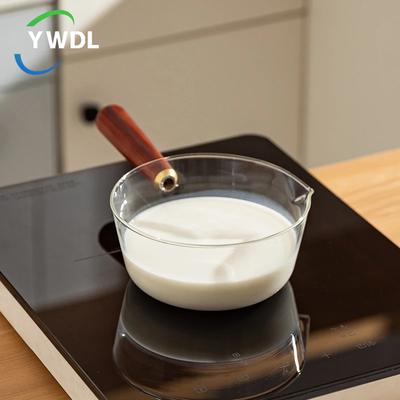 YWDL 450/650ml Roter Holzgriff Glas Milchtopf mit Deckel Gasherd Antihaft Kaffee Suppentopf Stieltopf Küchen Kochgeschirr Werkzeug