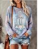 Women Long Sleeve T Shirt Mermaid In Giant Seashell Ocean Coral Wave Print Crew Neck Casual Tops