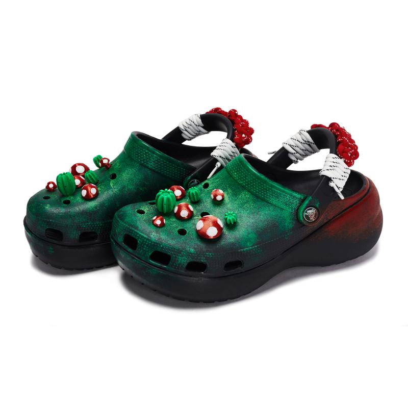 Crocs Classic Platform Clog 811 Special Shoe Case Red Mushroom Cactus Detachable Accessories Hole Shoes Women's Black Red Green