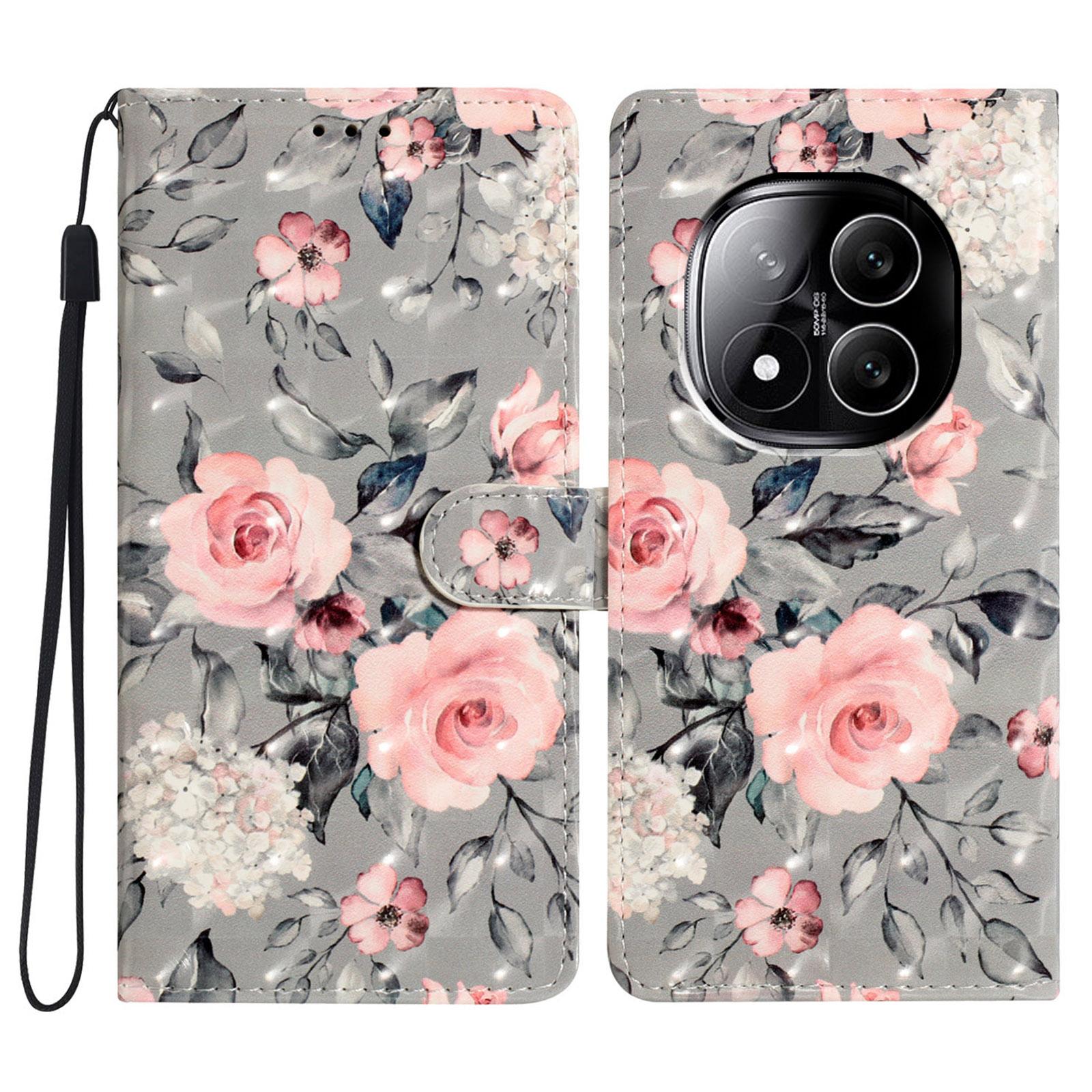

For Xiaomi Redmi Note 14 Pro 5G/Poco X7 5G Case PU Leather Wallet Phone Cover 3D Pattern Printing Flowers
