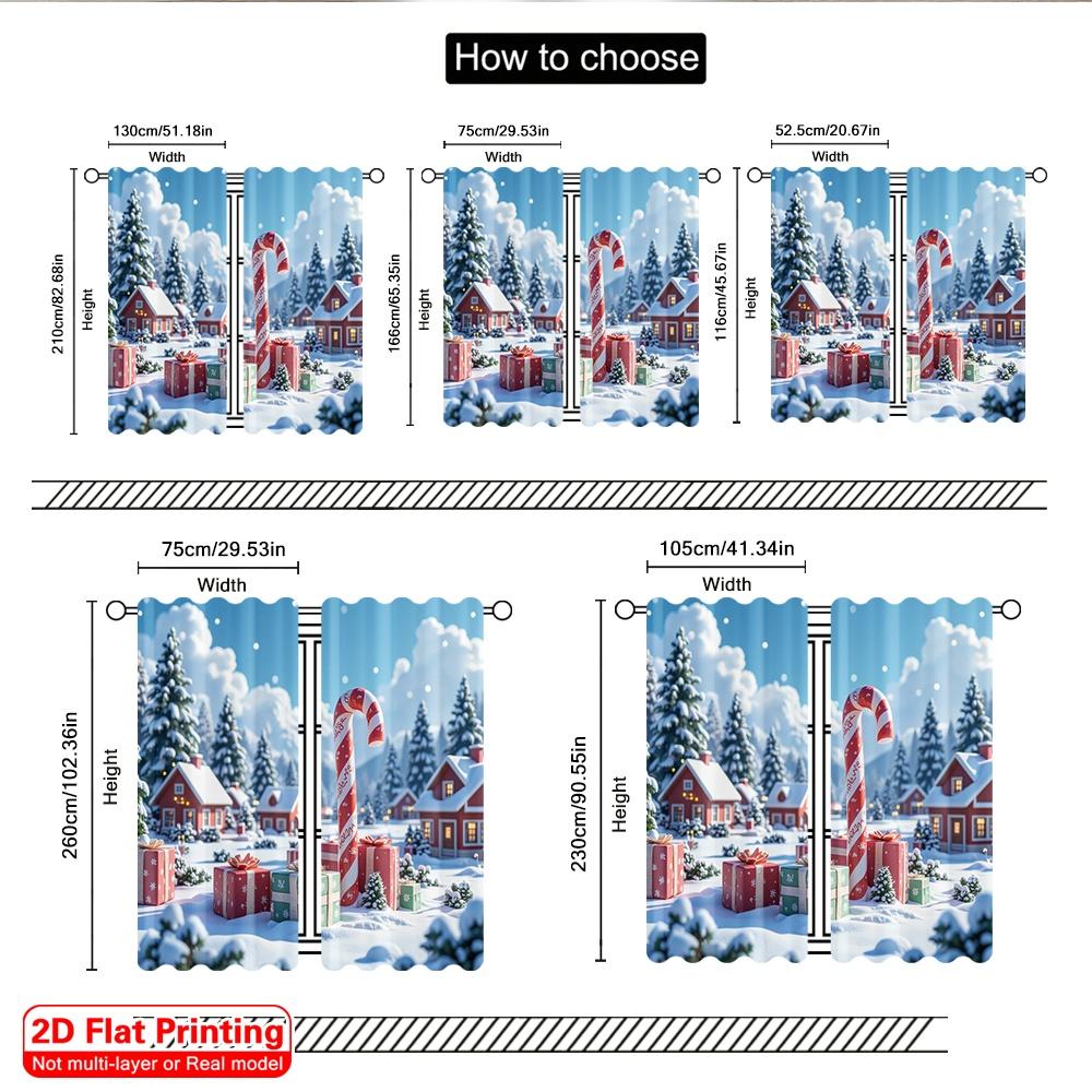 2pcs 2D Flat Printing Merry Christmas Popular Window Curtains North Pole Christmas Village Gifts Polyester Without Electricity