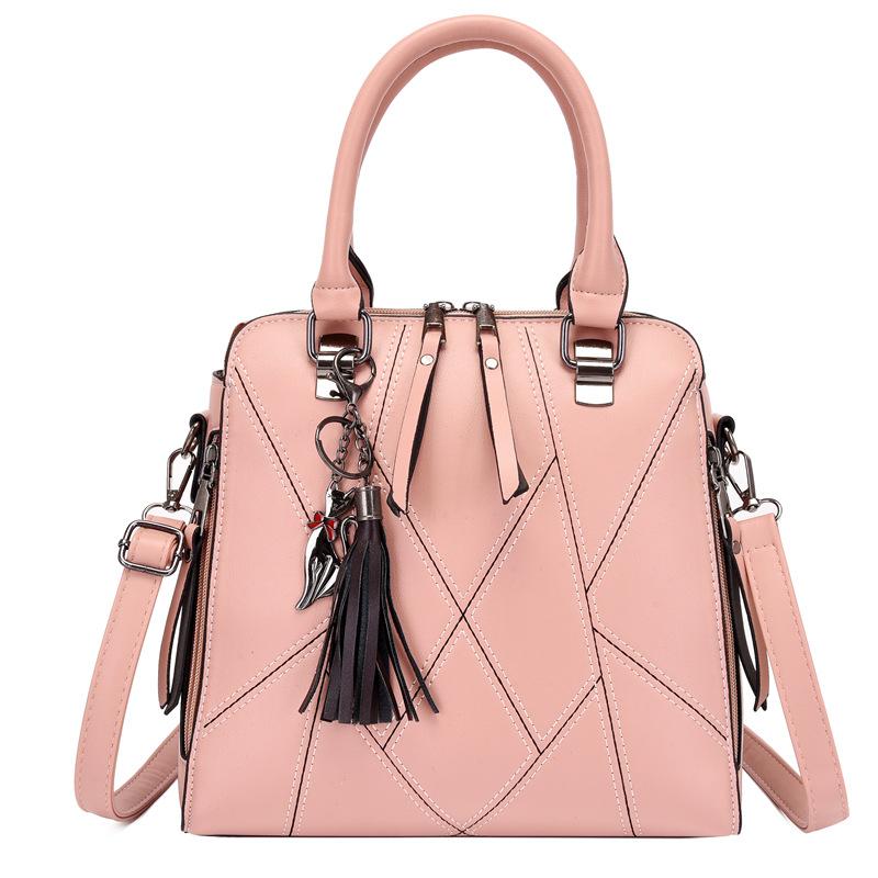 Solid Color Fringed Large-capacity Shoulder Bag Popular Fashion Portable Oblique Span Bag Splicing Bag