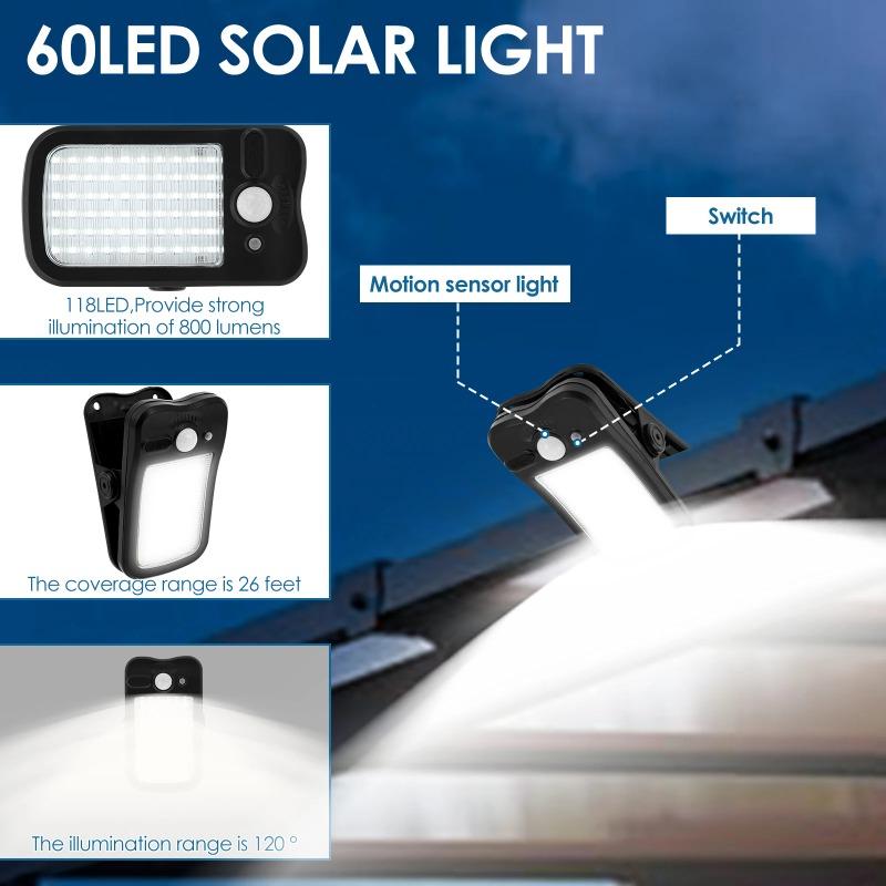 60LED Clip on Solar Light Motion Sensor IP65 Waterproof 3 Lighting Mode USB Charging for Outdoor Garden Yard Fence Lamp