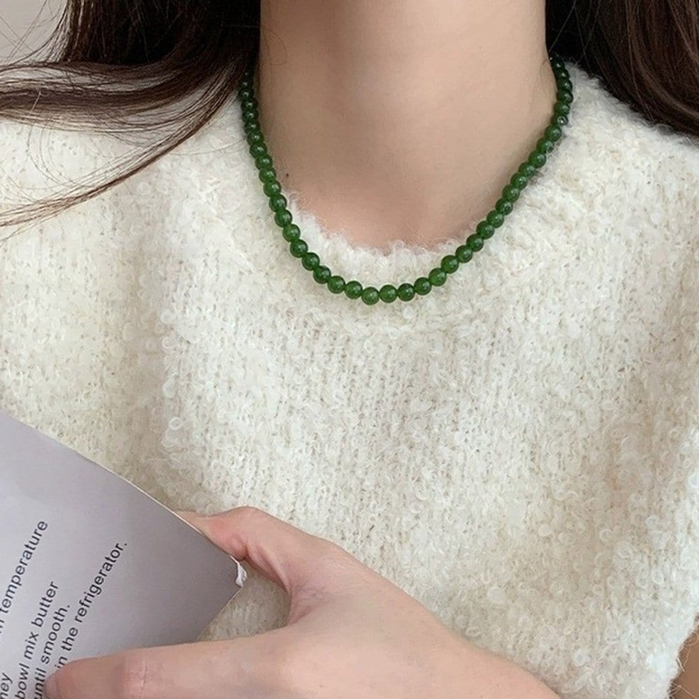 Kalinna Green Onyx Gemstone Beaded Silver 925 Necklace
