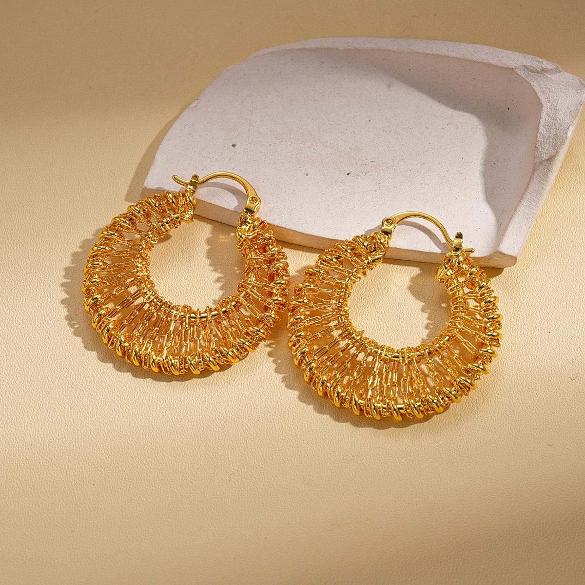 Электролитическое покрытие из настоящего 18-каратного золота, полые круглые плетеные серьги-пусеты, ретро серьги