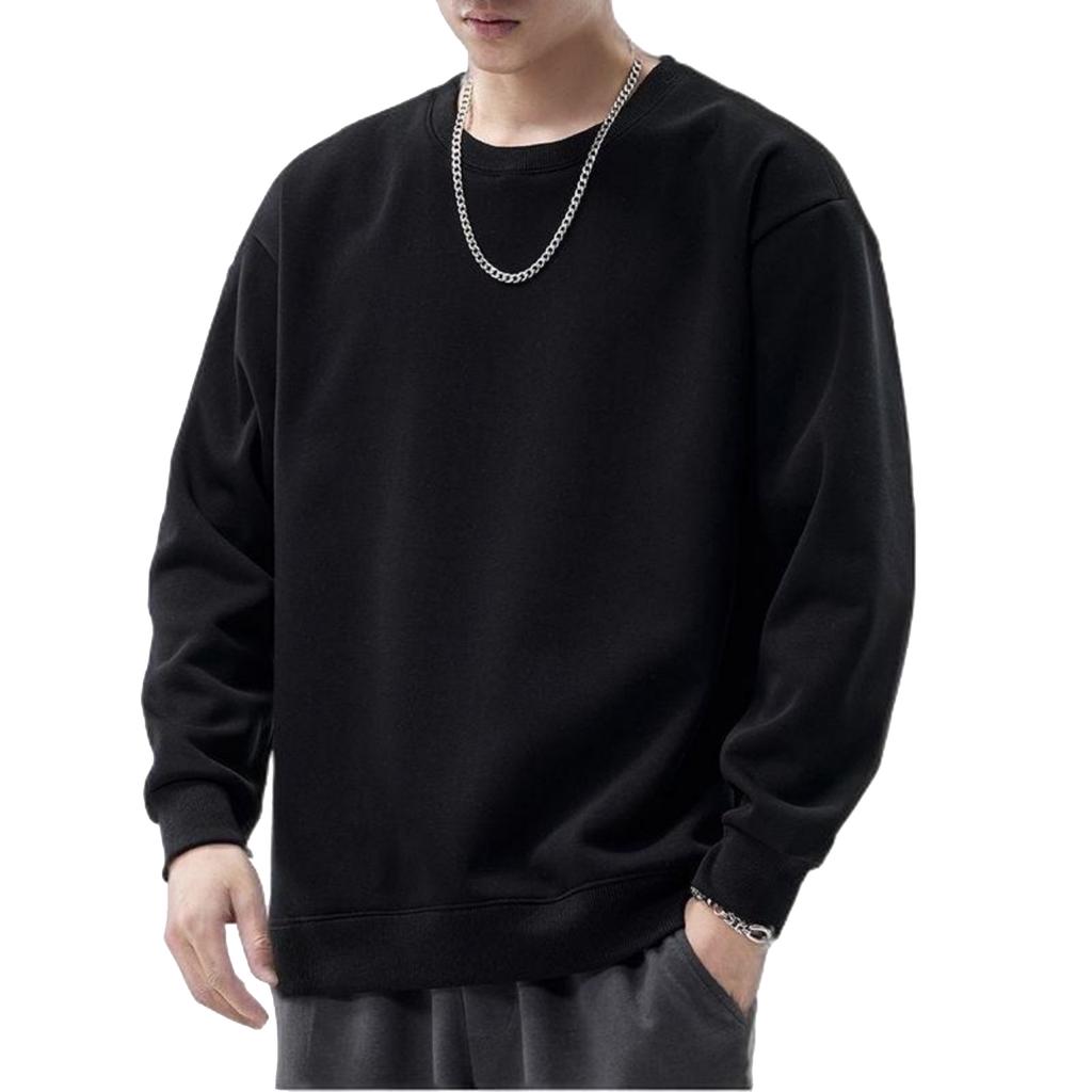 Men's And Women's Solid-color Casual Round-neck Long-sleeved Top, Men's Fitted, Fleece And Thickened Base Sweatshirt