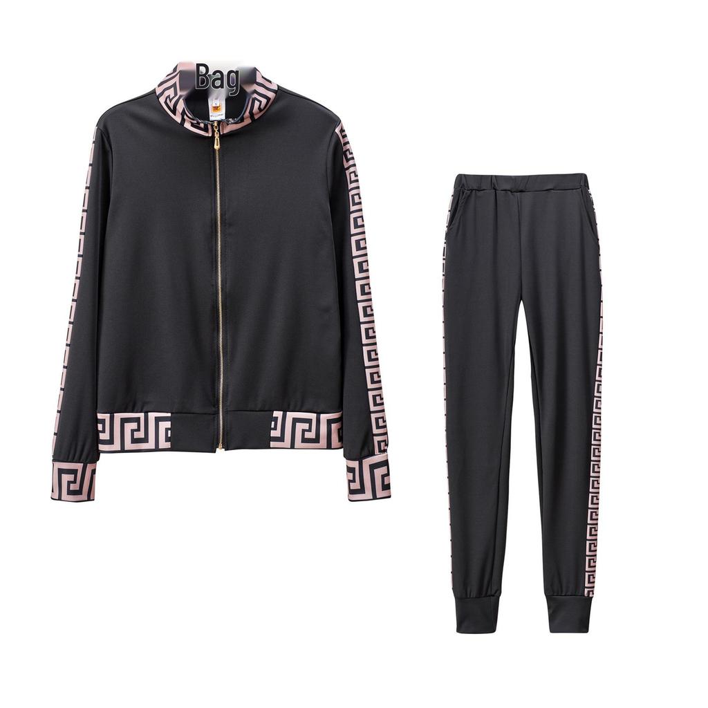 European & American Fashion Casual Printed Splicing Two-Piece Suit