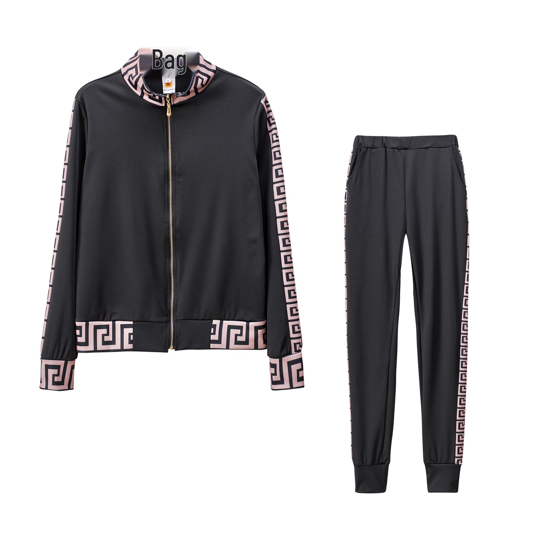 

Европейский и американский модный повседневный костюм-двойка с принтом и плетением XXL чёрный