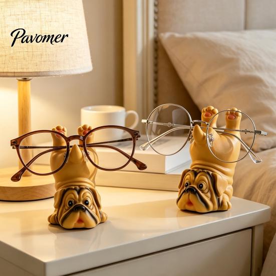 Novelty Home Decoration Upside-down Pug Glasses Holder, Durable Organic Resin Eyeglass Stand, Stable Spectacle Frame Support Cute Animal Display Rack