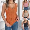 Spring Summer Solid-color V-neck Cut-out Sleeveless Knitted Sweater Vacation Vest Women's Wear