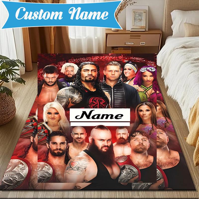 Custom Name wrestling Superstars Collage Rug for Living Room, Game Rooms, Office, Bedroom, Floor Mat Playful Design, fan gifts Christmas decor