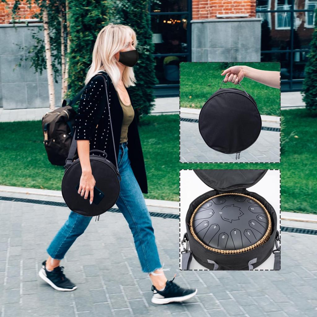 Hluru Steel Tongue Drum Glucophone 13 Inch 15 Notes C Tone Music Drum Ethereal Drum Percussion Musical Instruments Steel Drum