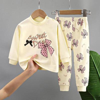 Niedliches Cartoon-Design Reiner Baumwolle Schlafanzug-Set für Jungen und Mädchen - Langarm-Oberteil und Hose für den Herbst