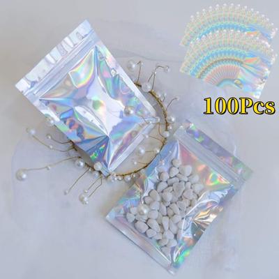 100Pcs Colorful Laser Packaging Self Sealing Bag Necklace Earrings Jewelry Packaging Bag Phone Case Yin Yang Laser Bag