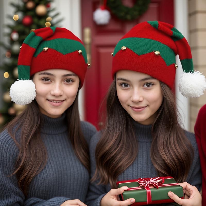 Gorro Festivo de Tricô com Pom-Pom de Papai Noel - Gorro de Natal Aconchegante para Pais e Filhos