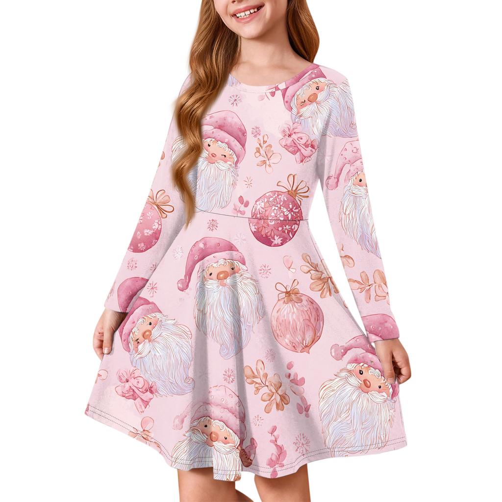 Mädchen Prinzessinnenkleid - Langarm A-Linien T-Shirt Kleid Weihnachtstag