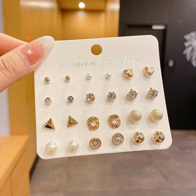 Stud Earrings Set For Women Statement Heart Star Snowflake Flower  Pearl One Week Minimalist Set Of Earrings Gift
