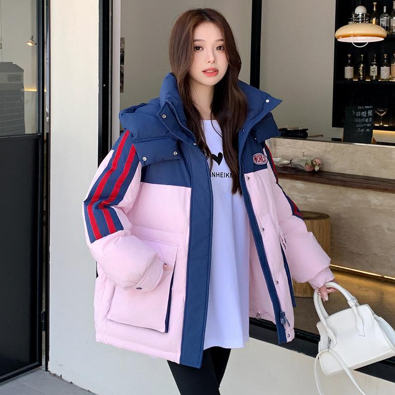 Down Cotton Clothes for Women's Winter New Contrasting Colors Loose Warm Student Jackets for Women