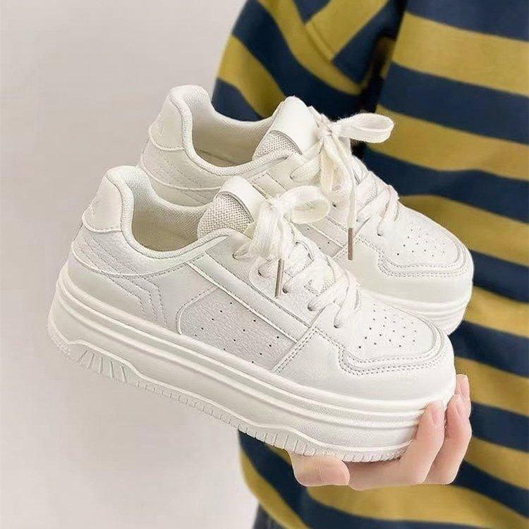 Hong Kong Style Thick-soled Autumn New Leather Sports Muffin Shoes, Student Height-increasing Casual Board Shoes