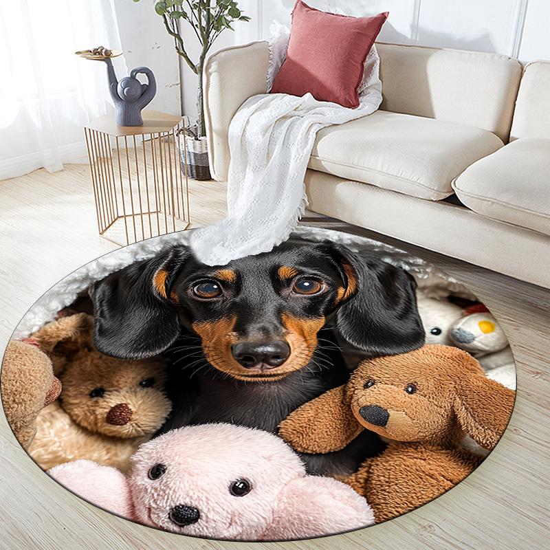 

Dog with Tongue Out Round Area Rug,Carpet Rug for Living Room Bedroom Sofa Playroom Decor,Non-slip Floor Mat 80cmx80cm