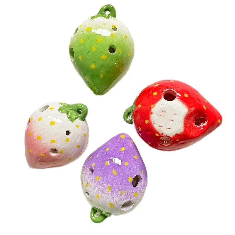 Strawberry Fruits Ocarina 6 Holes Creative Gradient Color Students Ceramics Handmade Ac Tone Orff Instruments For Beginners