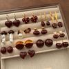 Simple Burgundy Enamel Stud Earrings Cute High Sense Versatile Sweet Romantic Niche Earrings Autumn And Winter