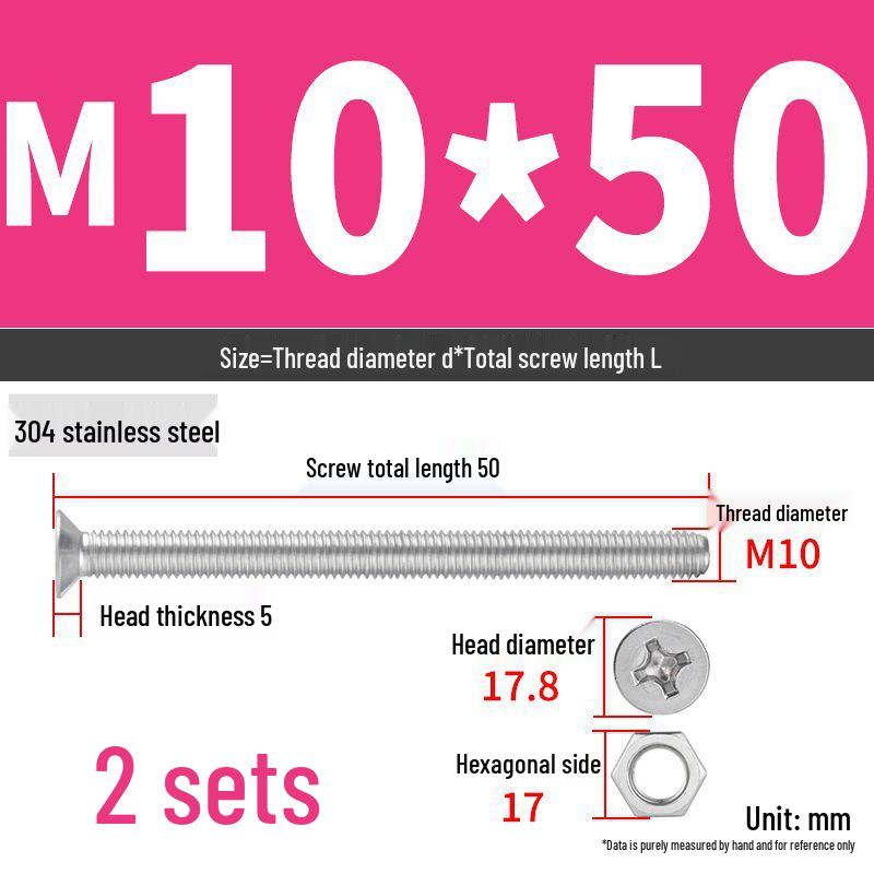 304 Stainless Steel Extra Long Phillips Flat Head Screws and Nuts Set (2M, 3M, 4M)
