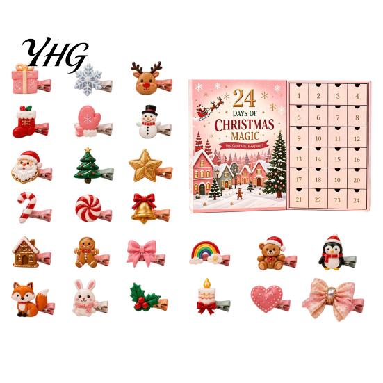 Hair Clips for Holiday Outfits 24-Day Christmas Clip Advent Calendar, Girls Countdown Box with Gift Daughter 24 Cute Hairpins, Party Gift, DIY