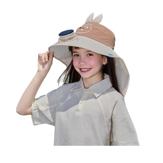 Kids Hat with Solar USB Powered Fan Cartoon Styling Shawl Design Adjustable Outdoor Hiking Cycling Fishing Cap