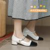 Mary Jane Schuhe 2025 Frühling kleine Lederschuhe Farbabstimmung leichte Öffnung Ein-Wort-Schnalle dicker Absatz Einzelne Schuhe Damen Frühling Bankett Damenschuh