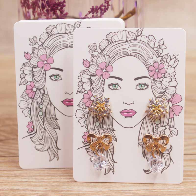 50Pcs/Lot Earring Card Four Holder 5x7cm Hot Girl /Abstract painting paper card Jewelry Accessory Package Cards