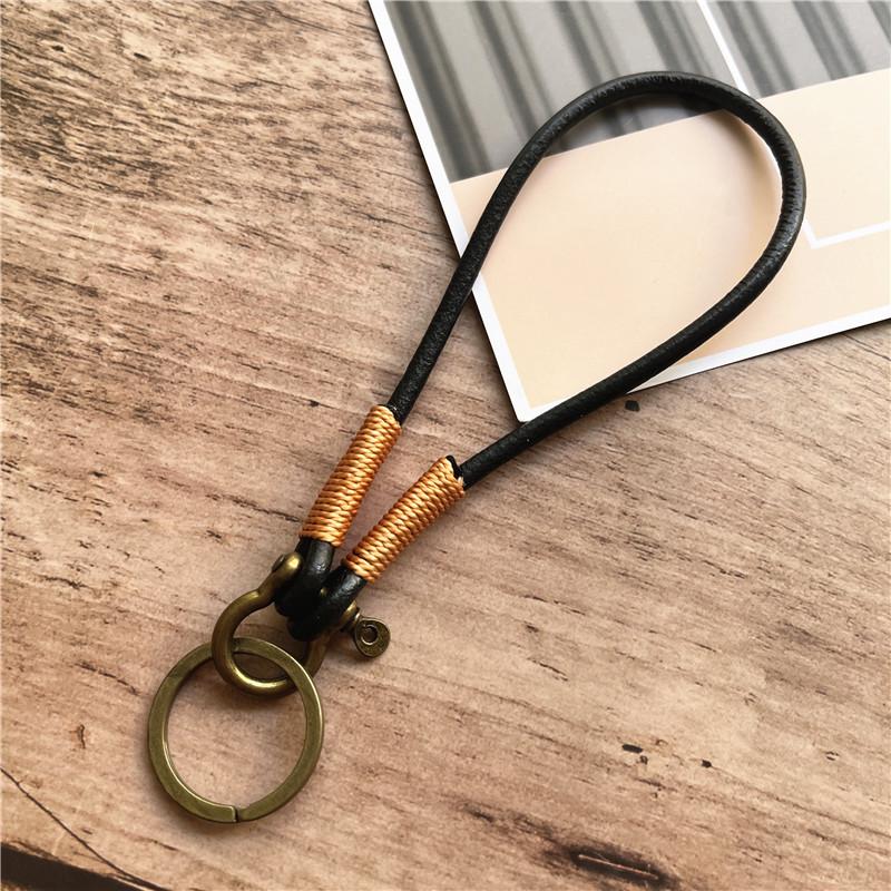 Keycord Genuine Leather Keychain Accessories Bronze Keyring Lanyard Simple Key Lanyard Vintage Keychain for Cell Phone Chain