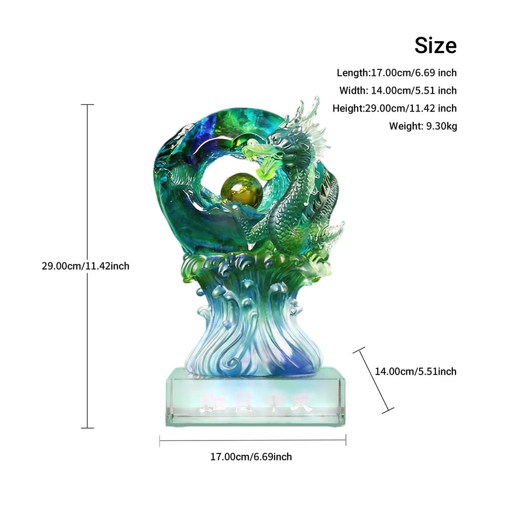 Aris & Juno Dragon LIULI Statue, Rising Sun Success Decor, Traditional Feng Shui Home Office