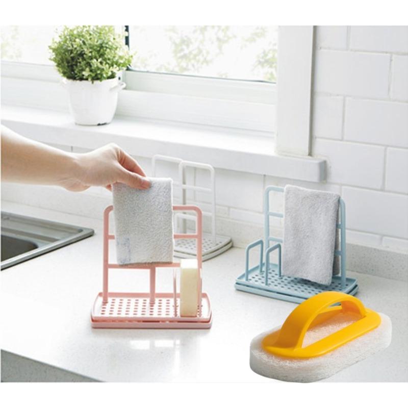 Kitchen Table Storage Rag Rack Dishwashing Cloth Drain and Punch-free Soap Rack Clean with A Daily Dishwashing Pan Brush