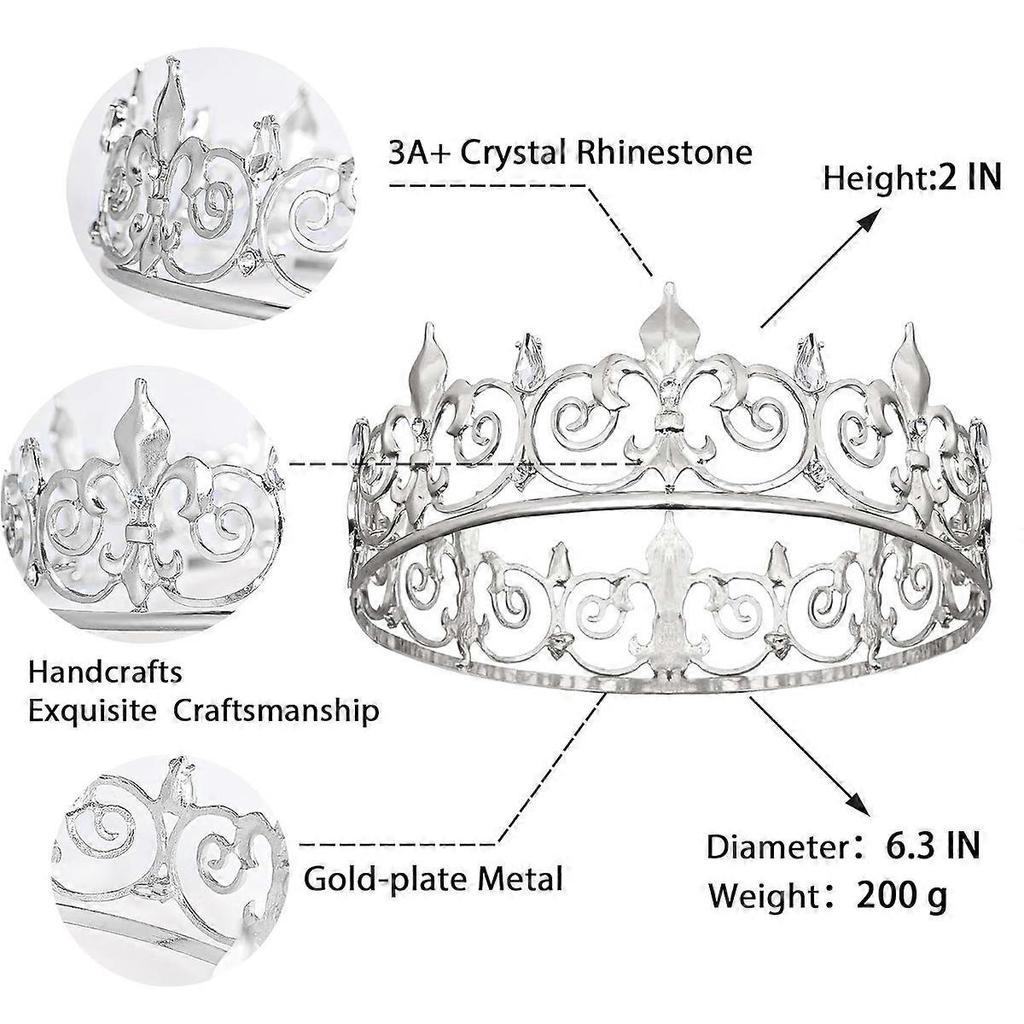 Gold King Crowns for Men Women, Metal Royal Prince Crown and Tiaras for Birthday Prom Party Hats Costume