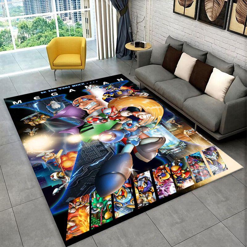 Retro Rockman Mega Man Game Cartoon Carpet Rug for Playroom Bedroom Living Room Sofa Home Decor,kid Area Rug Non-slip Floor Mat