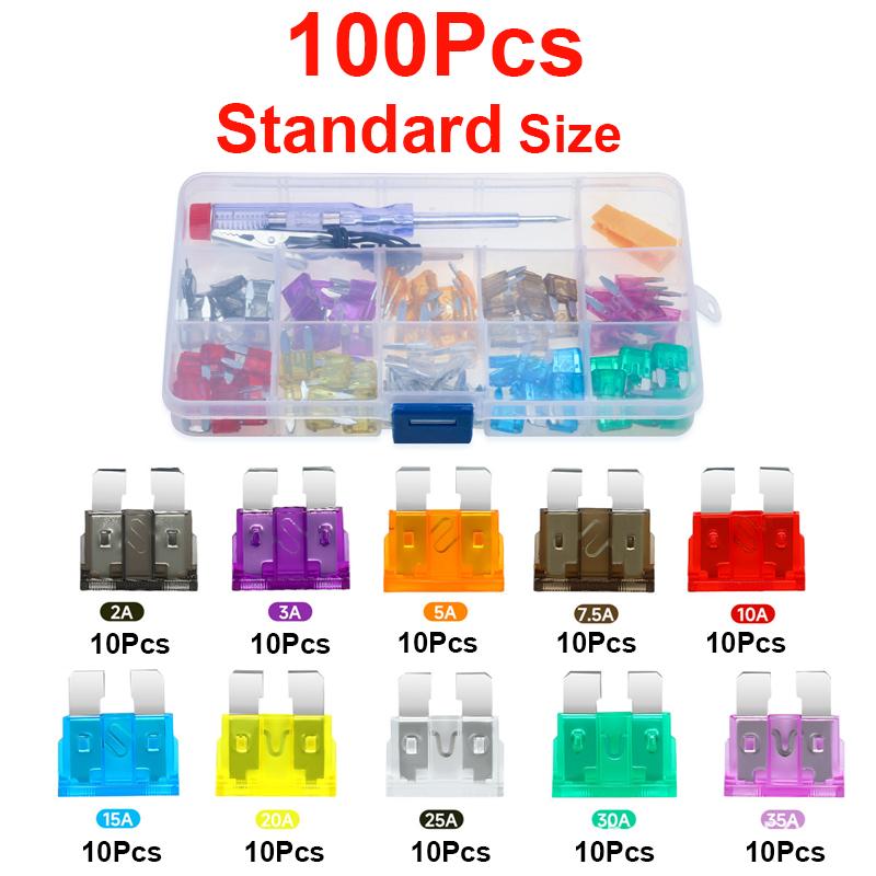 100/200Pcs Car Blade Fuse Assortment Kit Auto Truck Automotive Medium Small Sizes Mixed Motorcycle Circuit Fuse With Box 2A-35A Fuse Holders1
