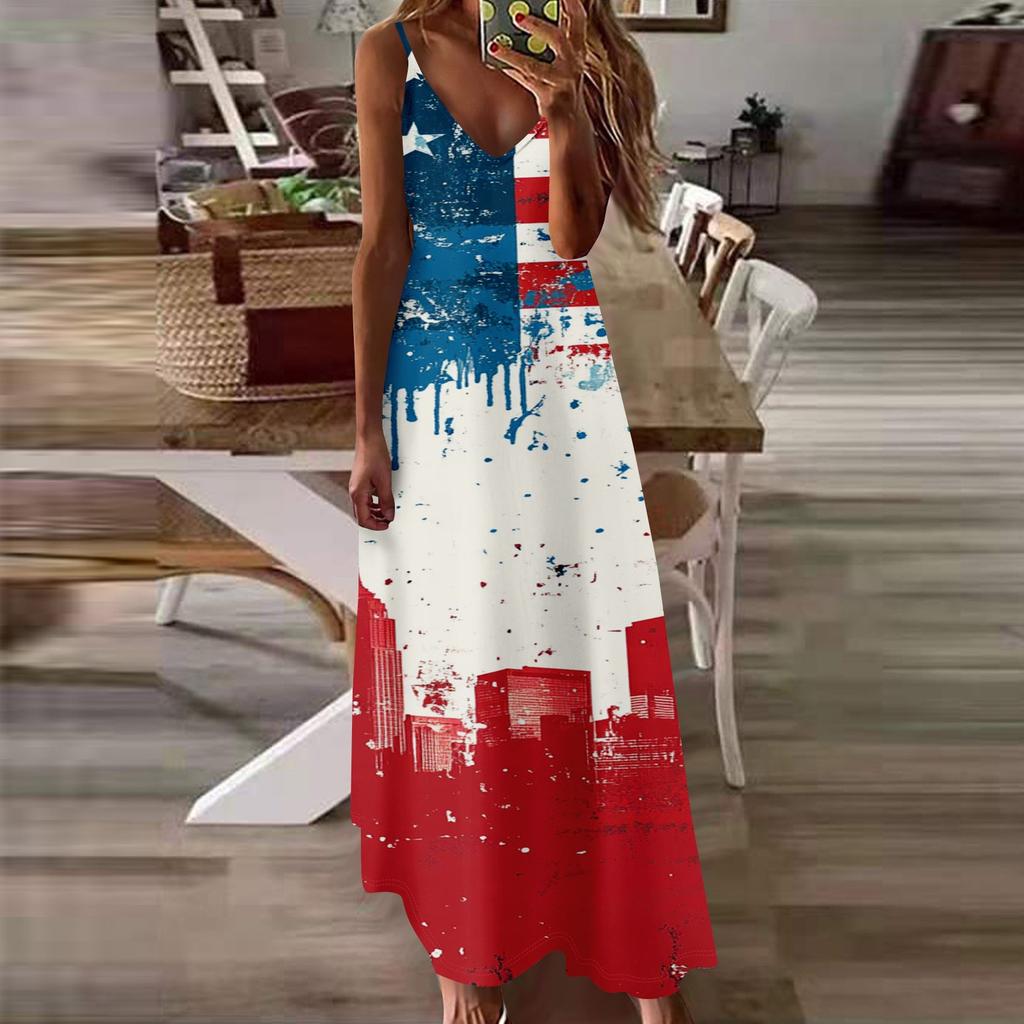 Damen Lässige Unabhängigkeitstag Freizeit Schlanke V-Ausschnitt Farbe Imitation Baumwolle Mode Overalls Rock