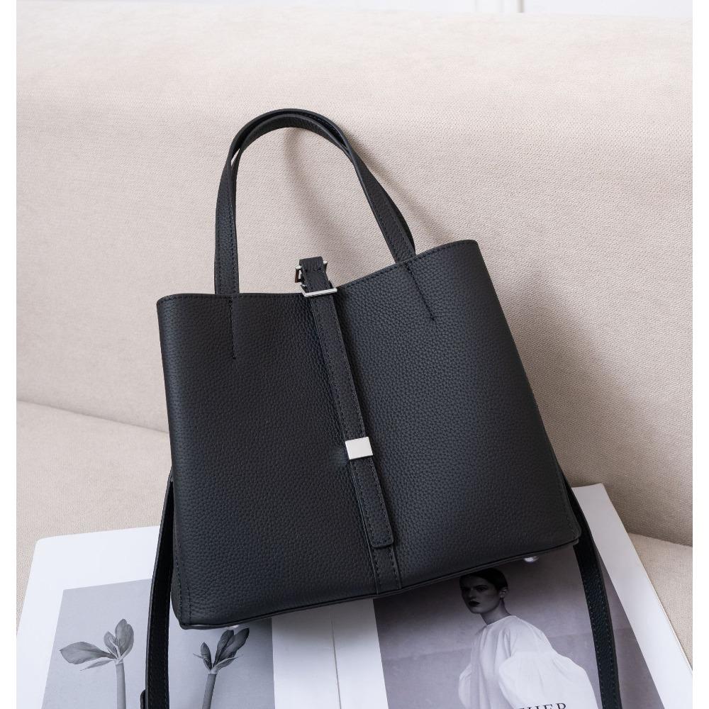 Borsa a spalla da donna in pelle bovina di grande capacità, borsa tote semplice alla moda da donna, pratica borsa da pendolare multi-scomparto