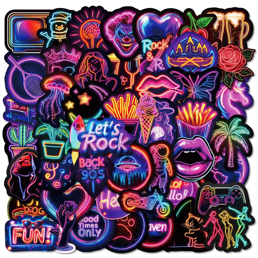 50 Creative Neon Graffiti Stickers Non-Repeating Neon Waterproof Decorative Stickers
