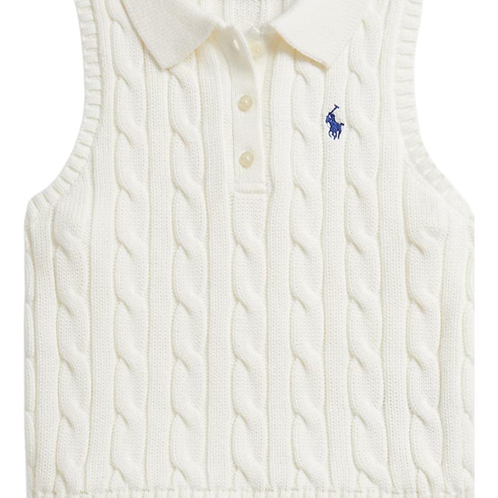 Polo Ralph Lauren Kids  Dress Set Sleeveless Polo Collar Embroidered Button Placket Cable Knit Cotton Kids Dress Set 313A11239-002