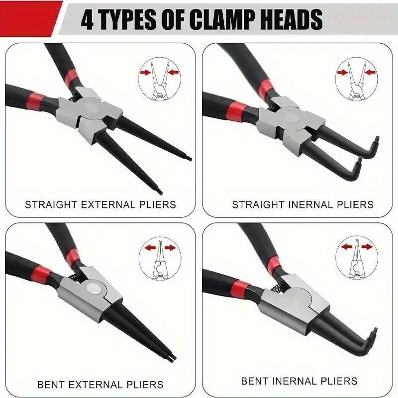 4PCS 7" Professional Circlip Plier Set Multifunctional Universal Portable Repair Pliers for Electrician Household Use