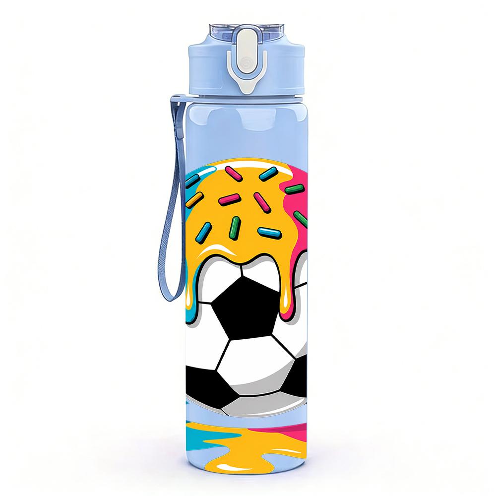 1PC Color Splash Soccer Ball Graphic 750ml Color Plastic Water Bottle Leakproof Flip Straw Lid For Sports Office Home Use