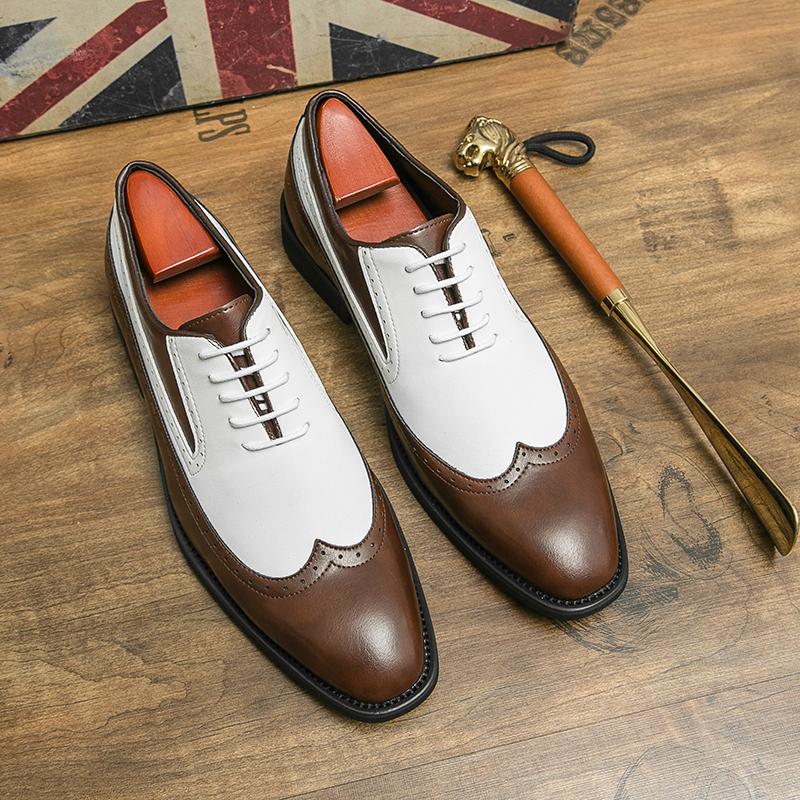 

Тренд Новые Мужские Остроносые Черные с Белой Вставкой Туфли из Лакированной Кожи Оксфорды Британского Джентльмена Дизайнерская Свадебная Обувь 38