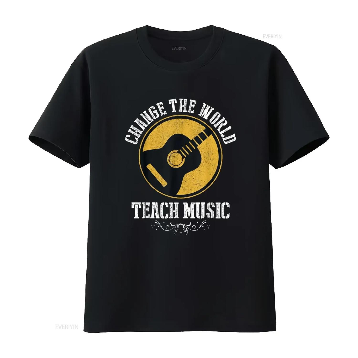 Guitar Teacher Change The World Teach Music Musician T Shirt vintage Washed Breathable Casual Comfortable Soft streetwear S