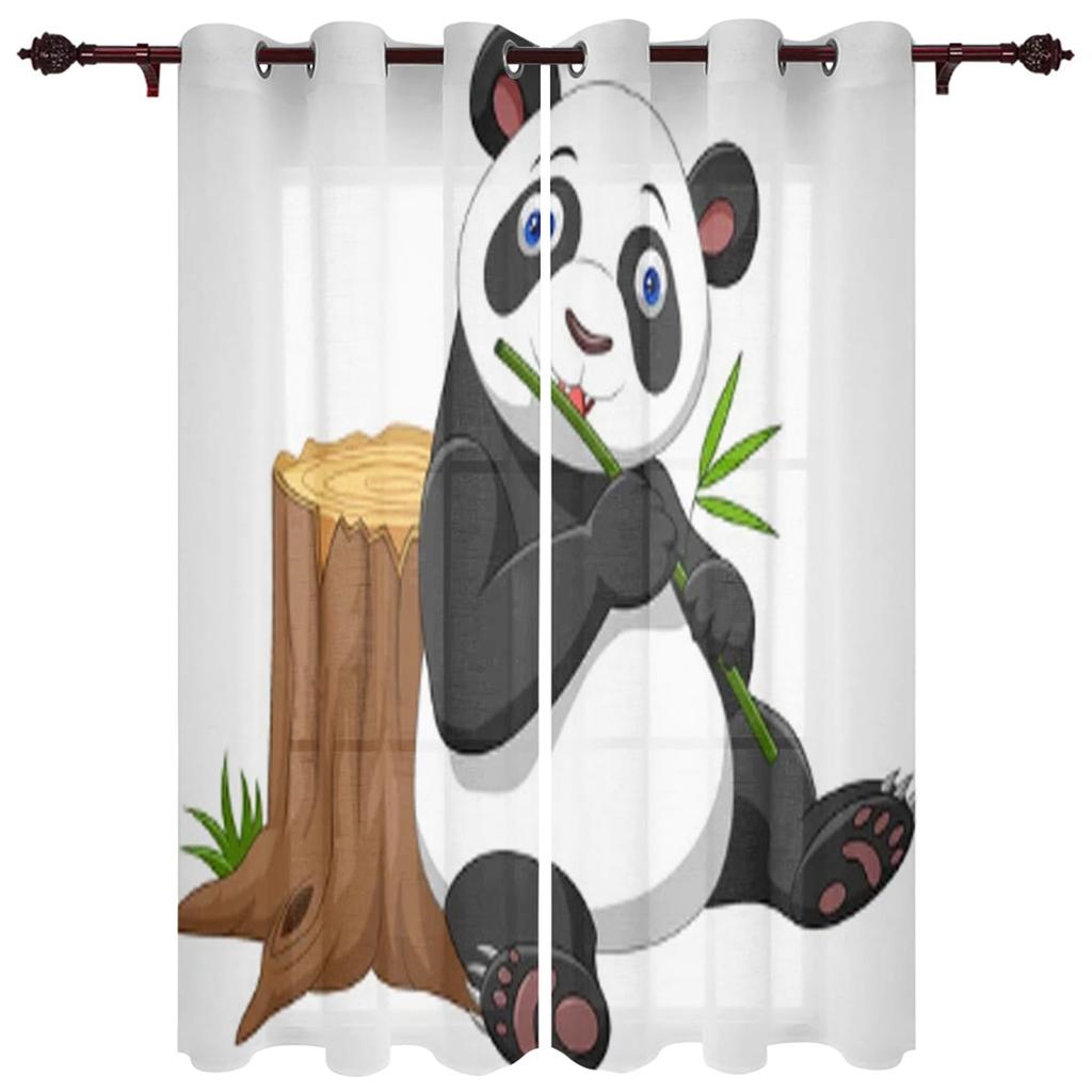 Animal Cute Panda Bamboo Window Curtains Bedroom Kitchen Decor Curtain Panel Window Curtains for Living Room