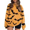 Women's Fashion Casual Long Sleeve Halloween Printed Neck Sweatshirt Top