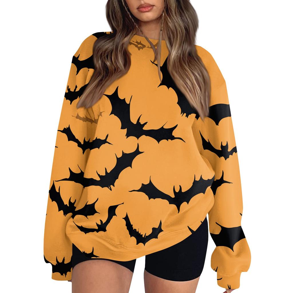 Women's Fashion Casual Long Sleeve Halloween Printed Neck Sweatshirt Top