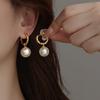 Custom Vintage Brass 18K Gold Plated Fancy Freshwater Pearl Huggie Hoop Earrings